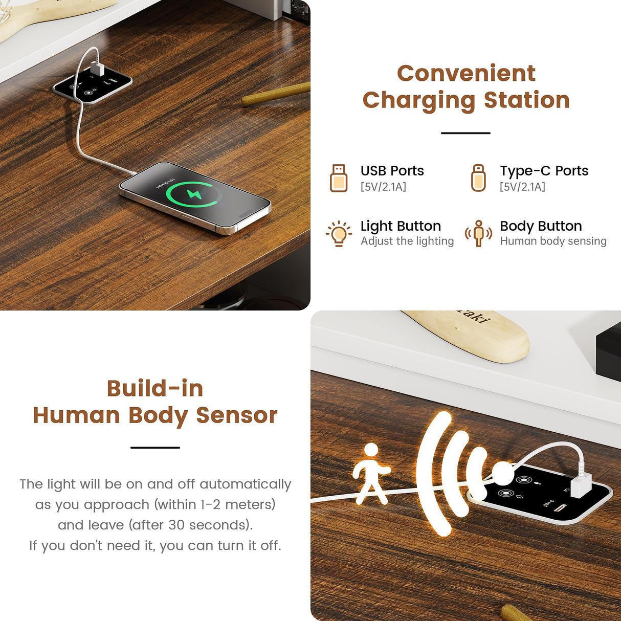 GlasFlength Farmhouse Makeup Vanity with Lighted Mirror, Vanity Desk with Charging Station, Vanity Table with 3 Lighting Modes Brightness Adjustable, Wood Vanity with Acrylic Boxes for Bedroom, White GlasFlength