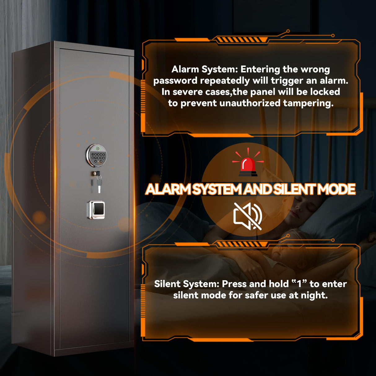 10-12 Gun Safe for Home Rifle and Pistols,No Assembly Required Gun Safe Locker,Biometric Fingerprint Locking Cabinet,Electronics Keyboard Password Cabinet Safes,Adjustable Partition Storage Rifle Case Leariso