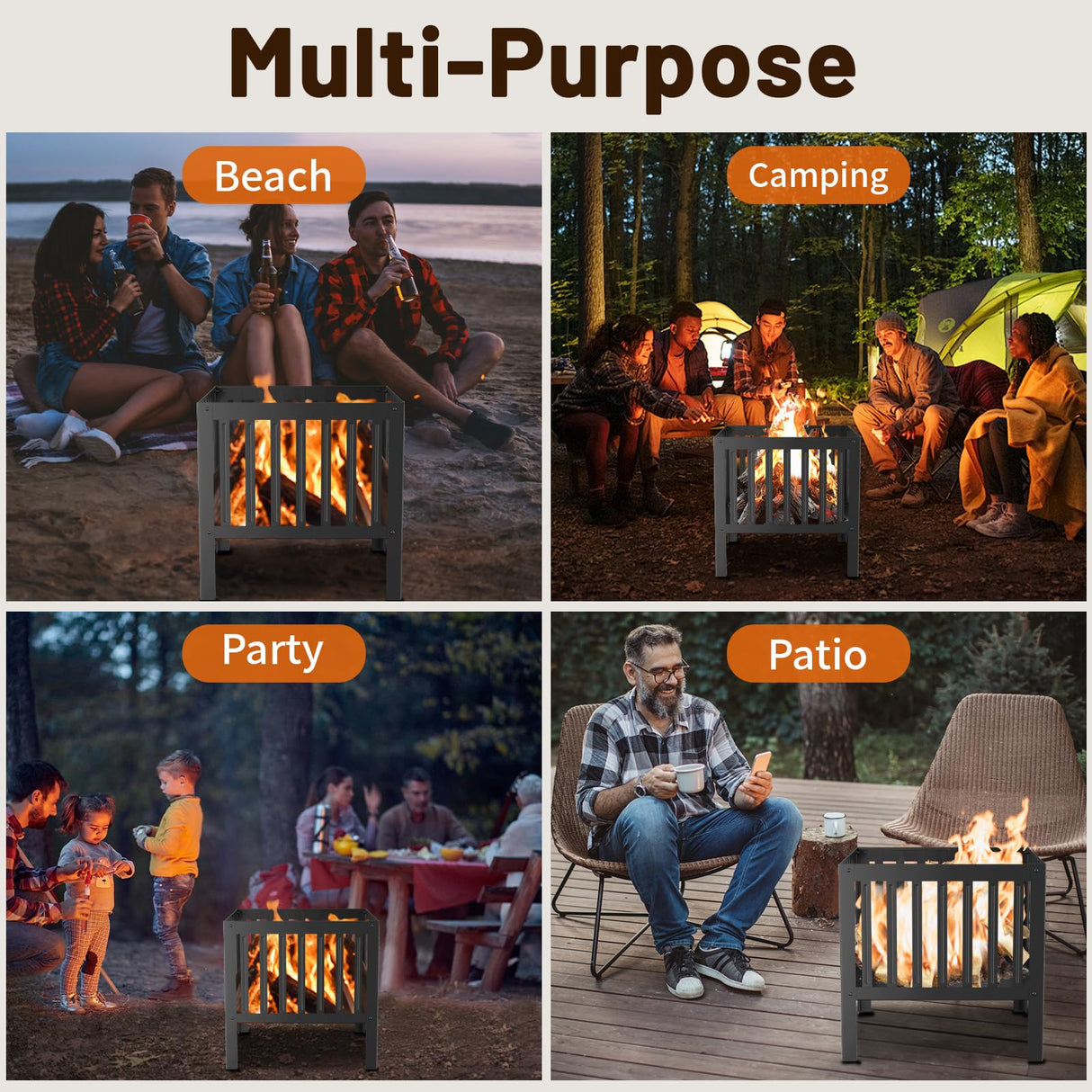 TBMLC 16-Inch Square Steel Grating Fire Pit in Black - Portable and Durable,Perfect for Backyard, Camping, and Bonfire Gathering Outdoor TBMLC