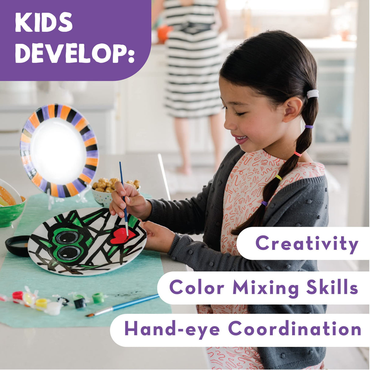 MindWare Paint Your Own Porcelain Plates - Kit Includes 2 Porcelain Plates, 12 Paints, 2 Paint Brushes, and 2 Stands MindWare