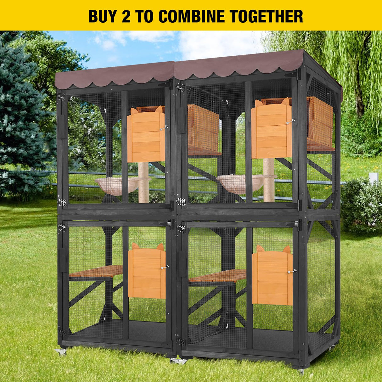 Aivituvin Outdoor Catio Cat Enclosures on Wheels Cat House 70.9" Large Kitty House with Upgraded Resting Box,Waterproof Roof Cover,Brown Aivituvin