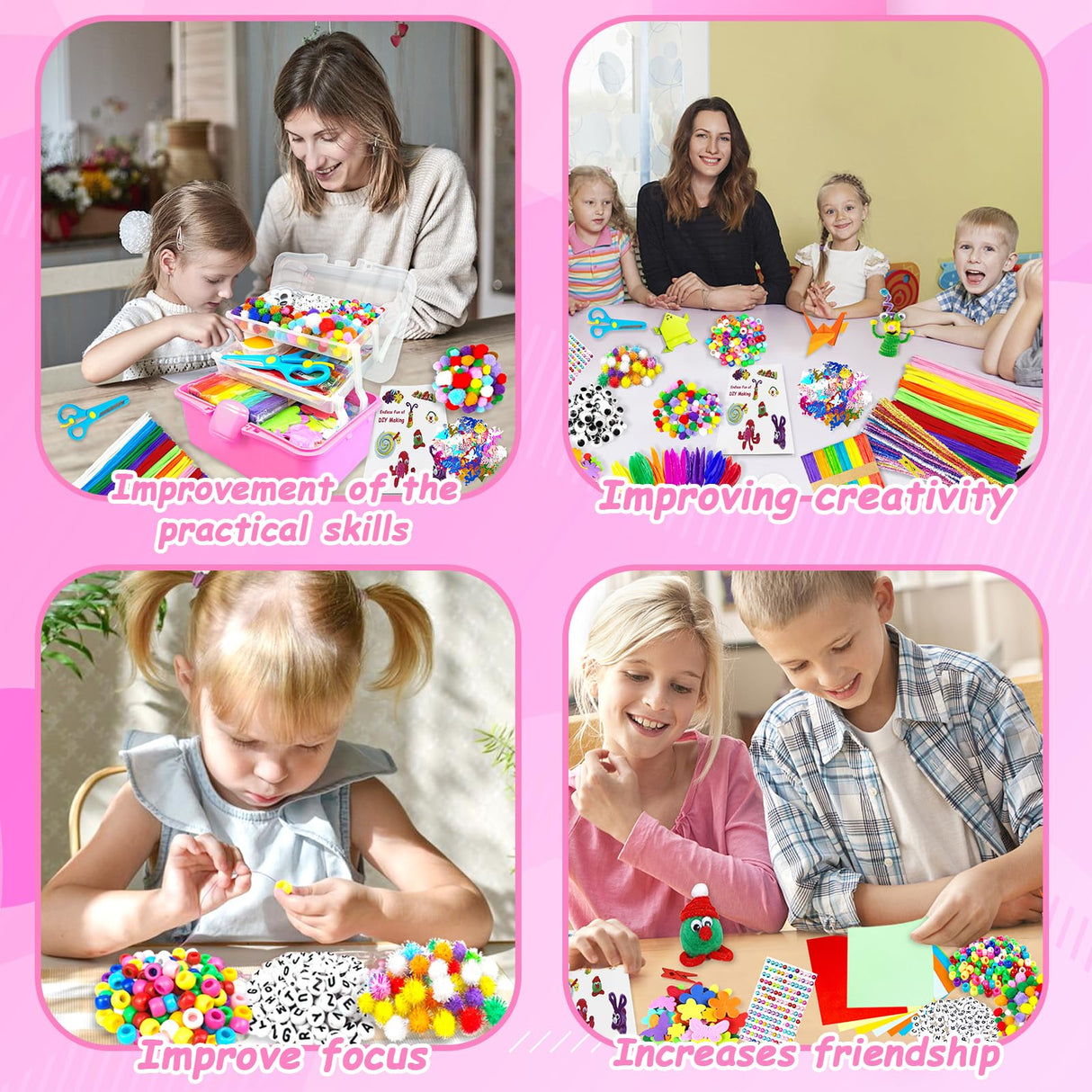 3000 Arts and Crafts Supplies for Kids Craft Kit Craft Box with Pipe Cleaners Arts and Crafts for Kids Age 4-6, 6-8, 8-12 DIY School Supplies Materials Set Toys Gifts for Girls Boys Toddlers, Red BNUZEIYI