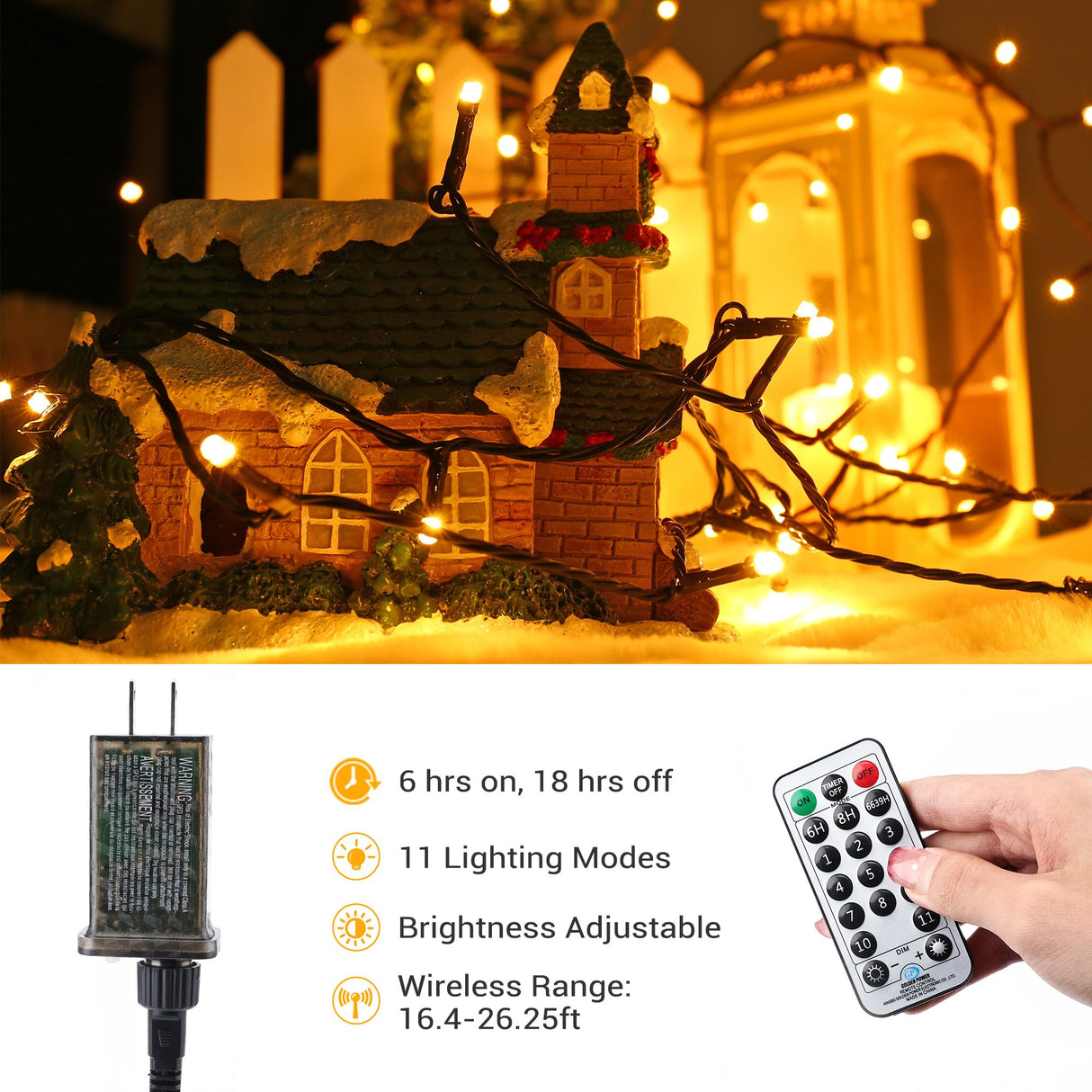 Brizled Christmas Lights Outdoor, 500 LED Color Changing Christmas String Lights with Remote, 180.4ft 11 Modes Christmas Tree Lights Warm White & Multicolor Green Wire Xmas Lights for Xmas Party Home Brizled