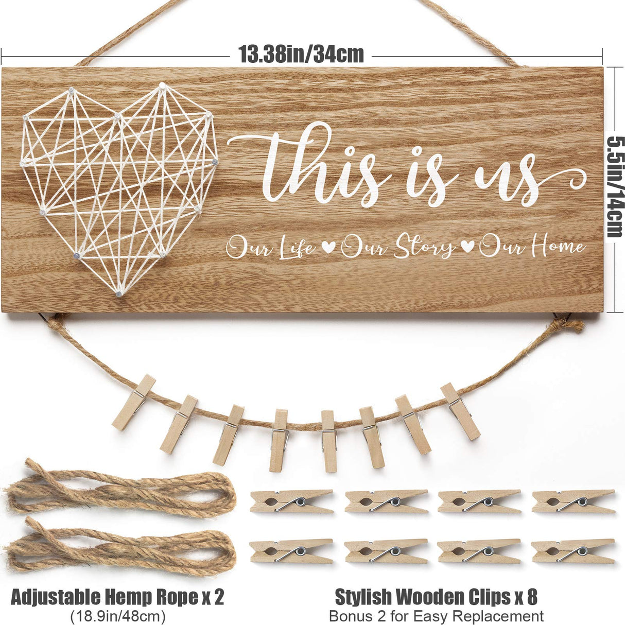 Mothers Day Gifts for Mom Women, Housewarming Gifts New Home Wall Decor Sign, This Is Us Family Picture Frame Wedding Gifts for Couples Farmhouse Rustic Wood Hanging Photo Holder New Homeowner Gifts MAYICIVO