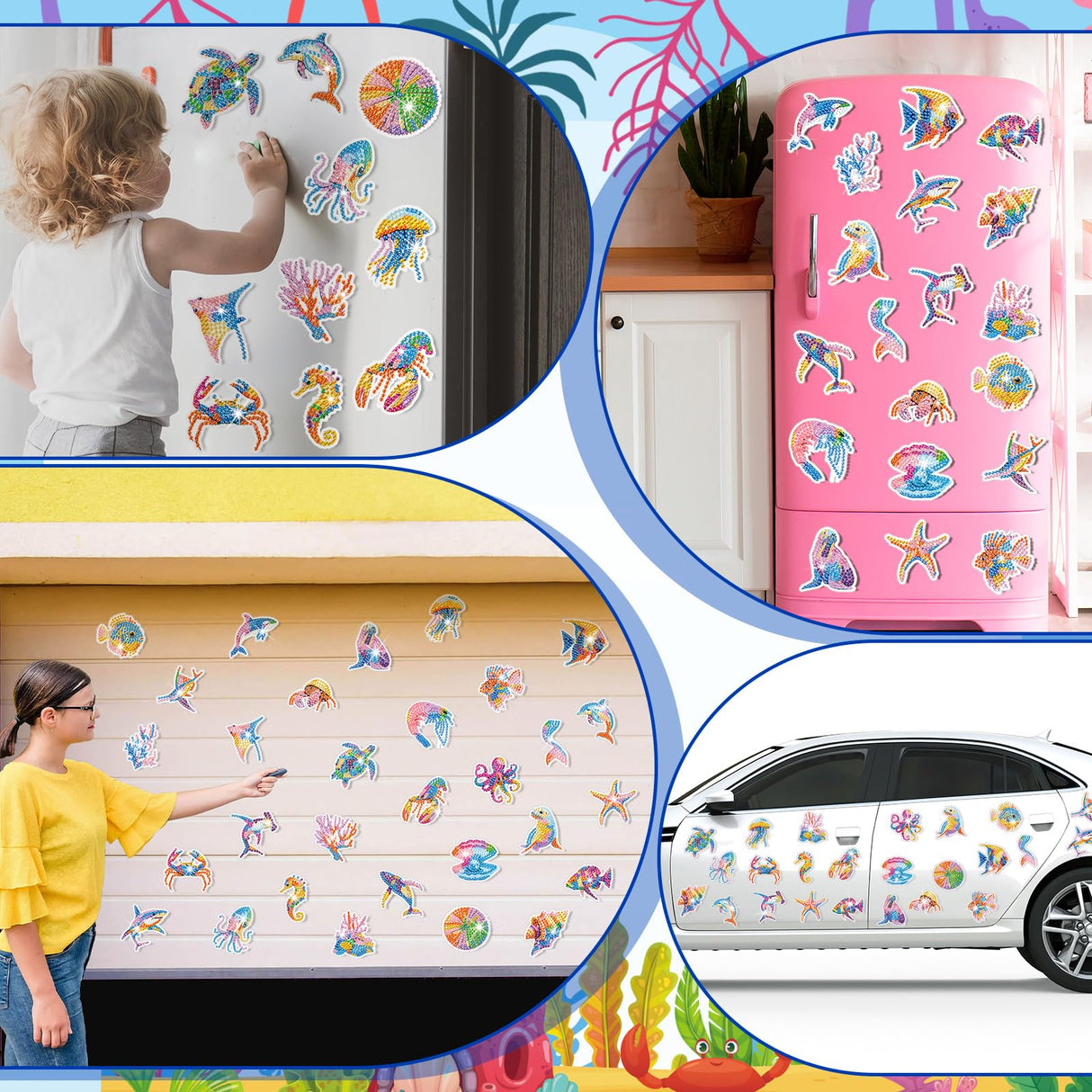 Xuhal 30 Pcs Ocean Animal Diamond Painting Magnets Sea Animal Diamond Art Magnets Kits for Adults 5d Rhinestone Dolphin Turtle Beach Refrigerator Magnetic Sticker for Fridge Beginner DIY Craft Gifts Xuhal