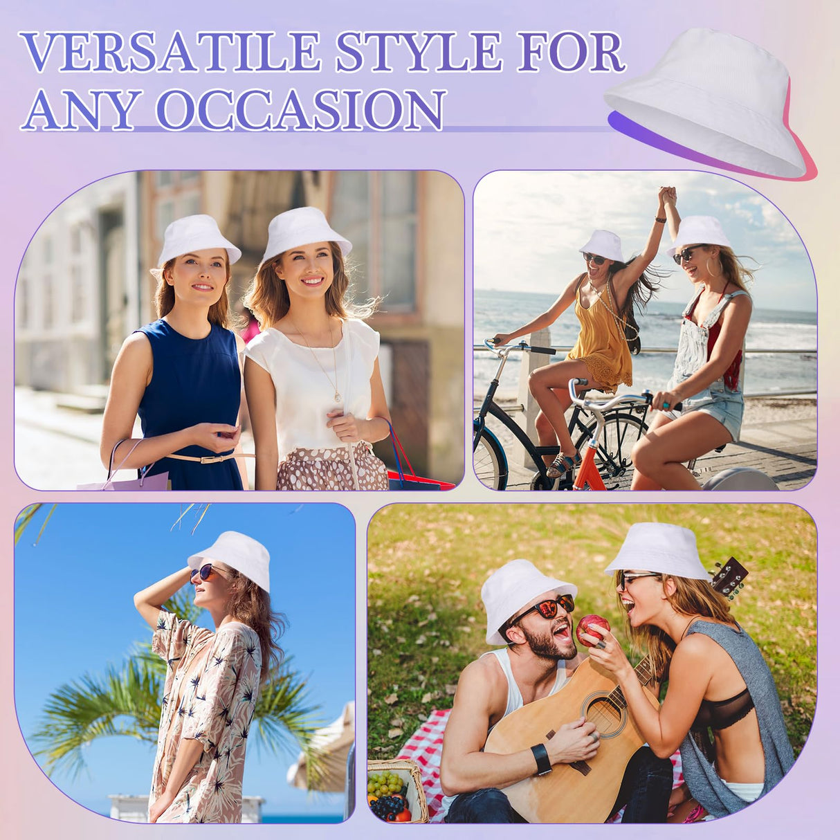 Ziimaikery 6 Pcs White Bucket Hats Bulk, Bucket Hat for Women Men Adult Summer Plain Fishing Bucket Cap Sublimation Hats Blank Beach Fishing Cap, Two Sided White, 22 Inches Circumference Ziimaikery