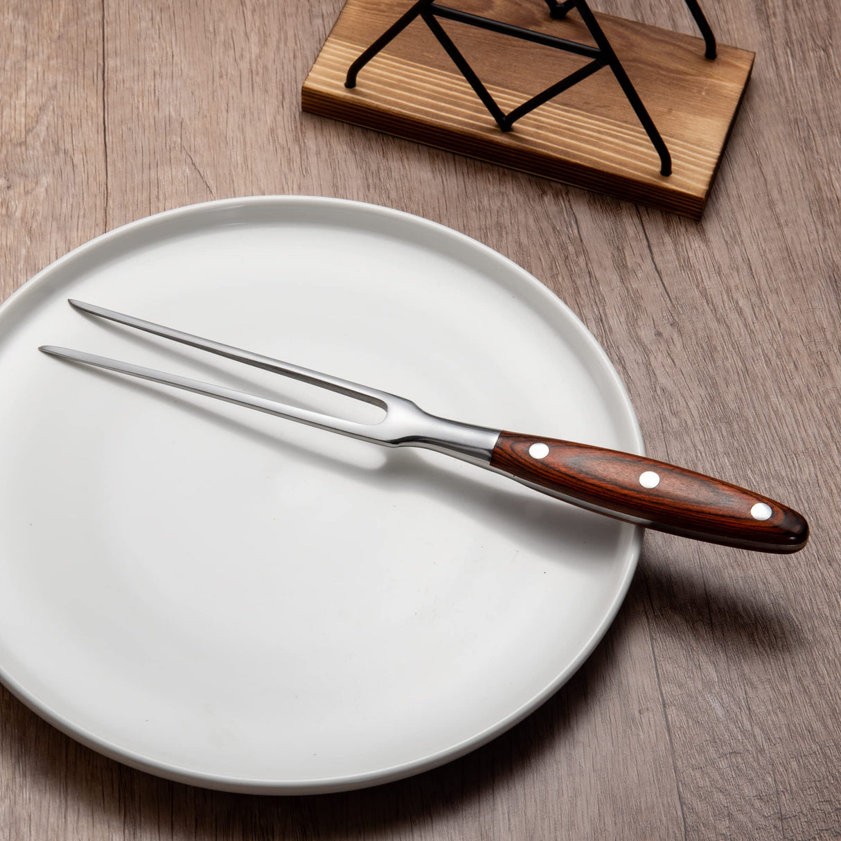 IMEEA 11.5 Inch Meat Fork Stainless Steel Carving Fork with Wooden Handle Two Prong Fork Meat Cooking Fork Barbecue Fork for Chicken Turkey Beef IMEEA