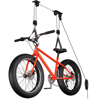 TRUSOON Bike Hoist, Heavy Duty Ebike Lift Pulley System for Garage Ceiling Overhead Storage for Bicycle, Ladders, Snowboard, Holds Up to 85 lbs Capacity, Fit 10-16 Foot High Ceilings