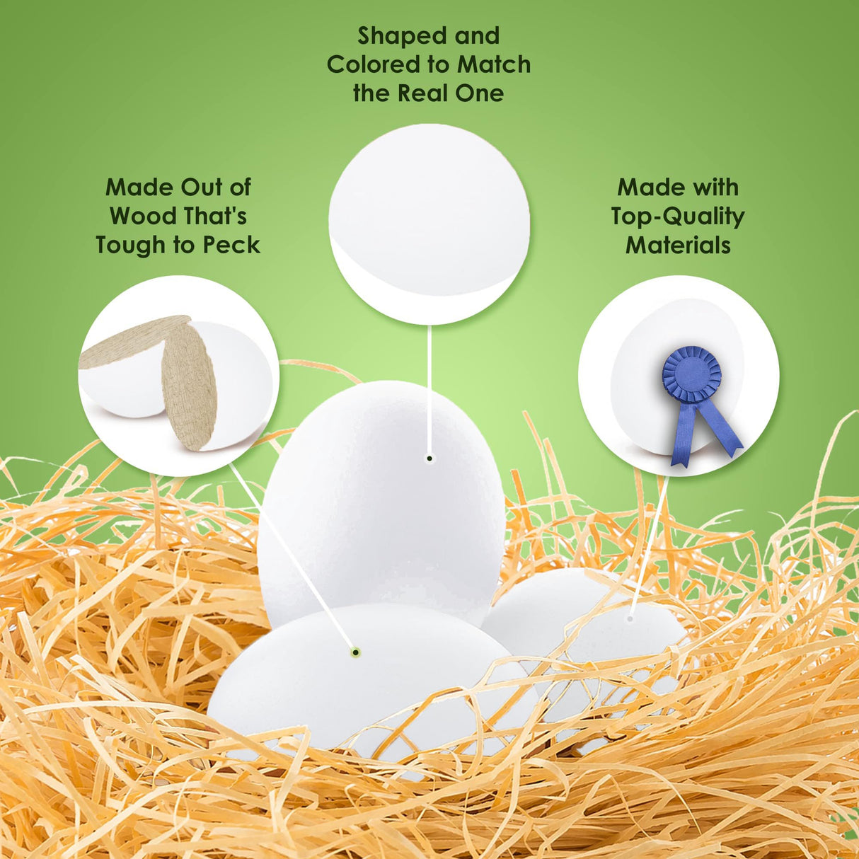 SunGrow Fake Wooden Eggs to Train Birds from Laying in The Nesting Boxes & to Stop from Eating Own Eggs, White Color, 5 Pack Suitable for Chicken and Duck SunGrow