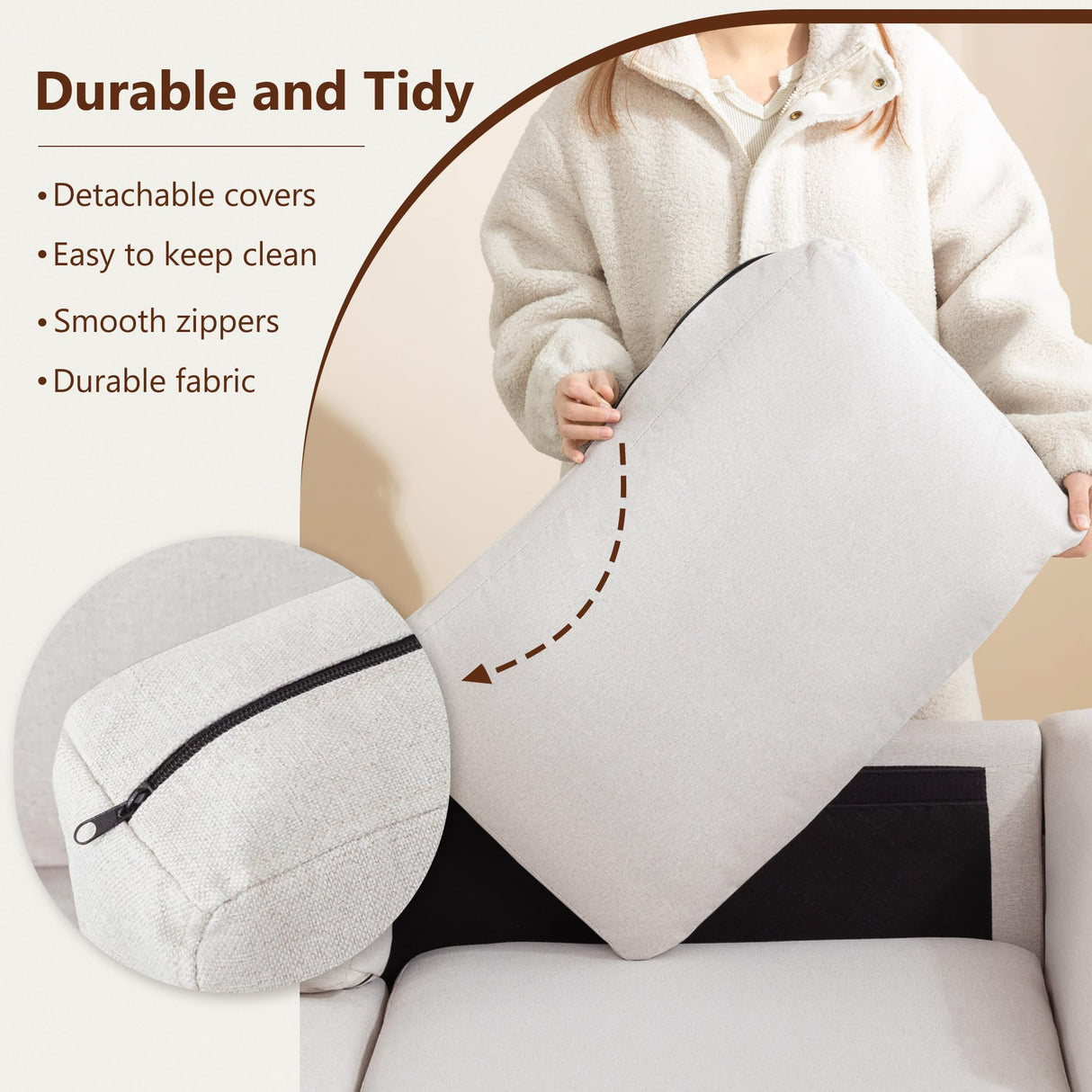 Busaurus 3 Seater Sofa Couch with Deep Seats, 89" Mid Century Modern Upholstered Sofa with Armrests, Comfy Couches for Living Room, Bedroom, Apartment and Office (Beige) Busaurus