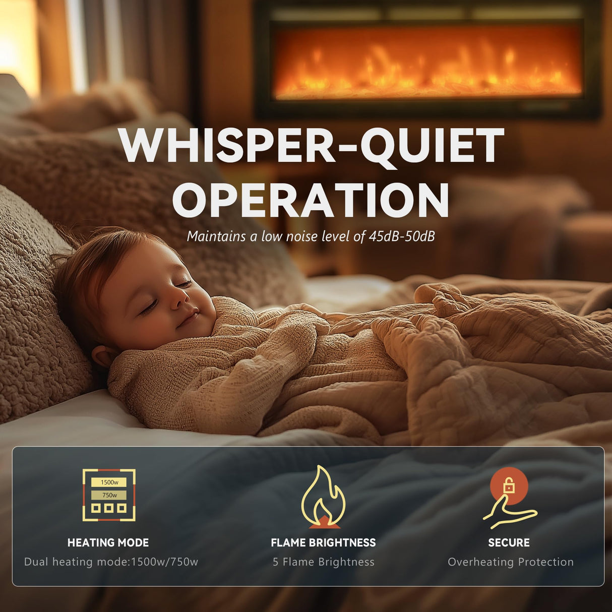 EUHOMY 60 Inch Electric Fireplace Wall Recessed and Wall Mounted with Adjustable Flame Color, Fireplace Heater with Remote Control, Linear Fireplace with Timer, Touch Screen, Log & Crystal, 750/1500W EUHOMY