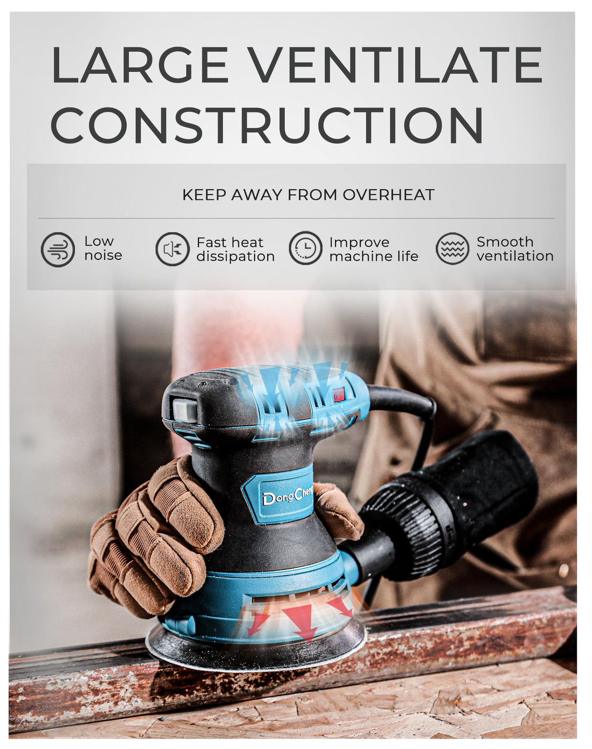 DongCheng 5” Random Orbital Sander, 3.0 Amp 12000OPM, 6 Variable Speed Electric Sander Kit with 10pcs Sandpapers & detachable Dust Collector, for Woodworking/Sanding/Polishing Dong Cheng