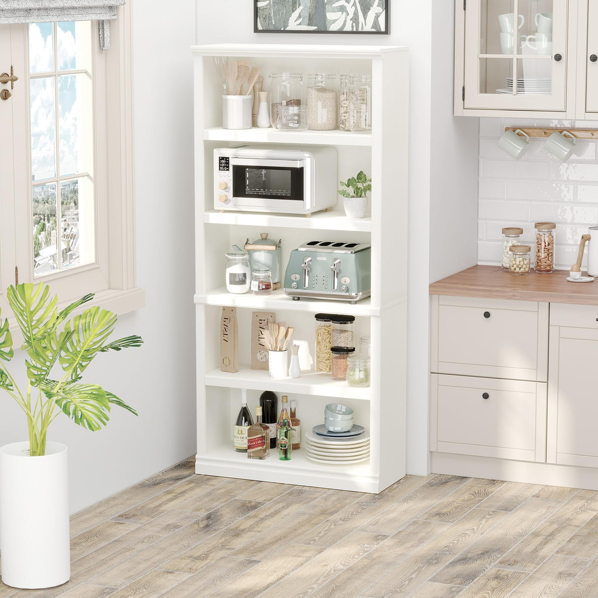 Bevfint 70" White 5-Tier Open Storage Bookshelf for Home & Office Bevfint