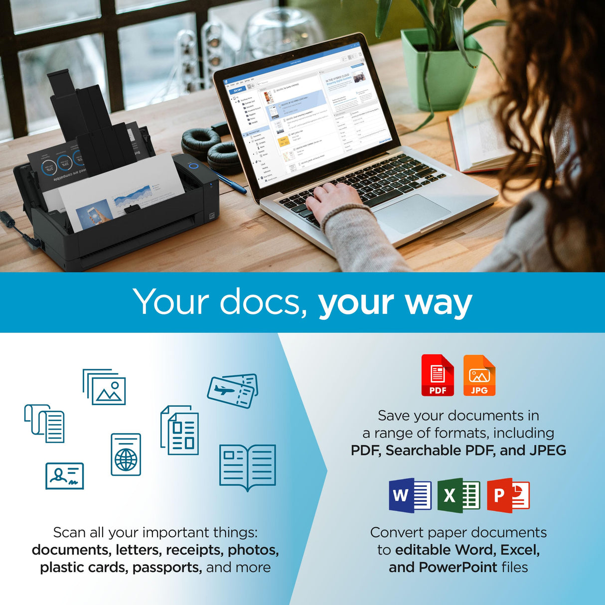 ScanSnap iX1300 Compact Wireless or USB Double-Sided Color Document, Photo & Receipt Scanner with Auto Document Feeder and Manual Feeder for Mac or PC, Black ScanSnap