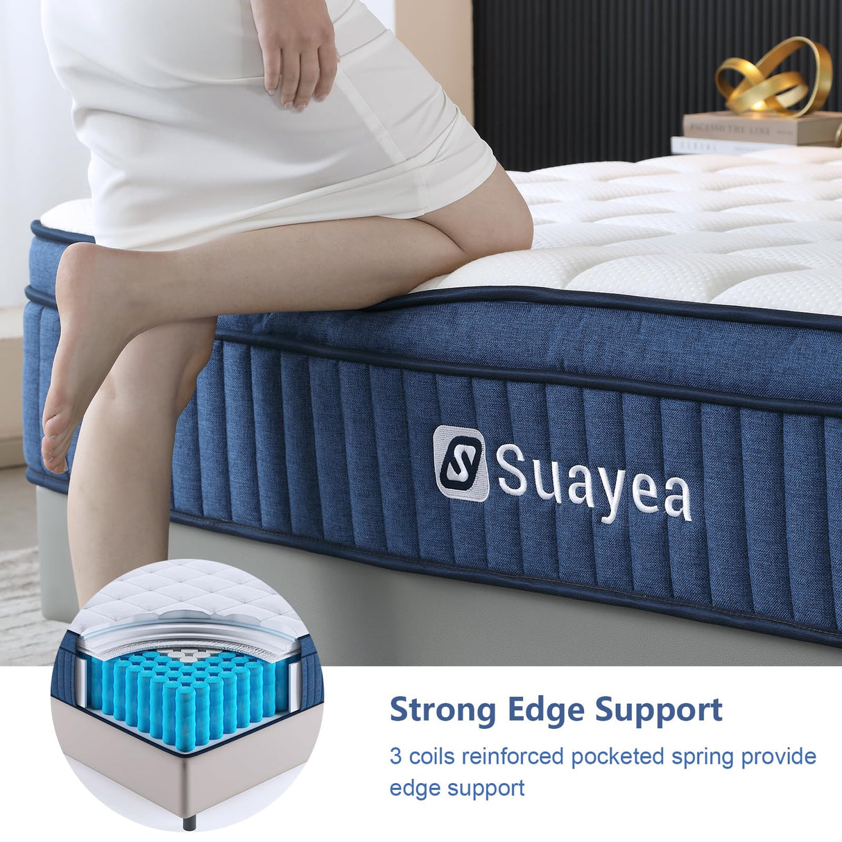 SUAYEA King Mattress, 10 Inch King Size Mattress in a Box, Medium Firm, Ultimate Motion Isolation, Memory Foam and Pocket Spring, Strong Support SUAYEA