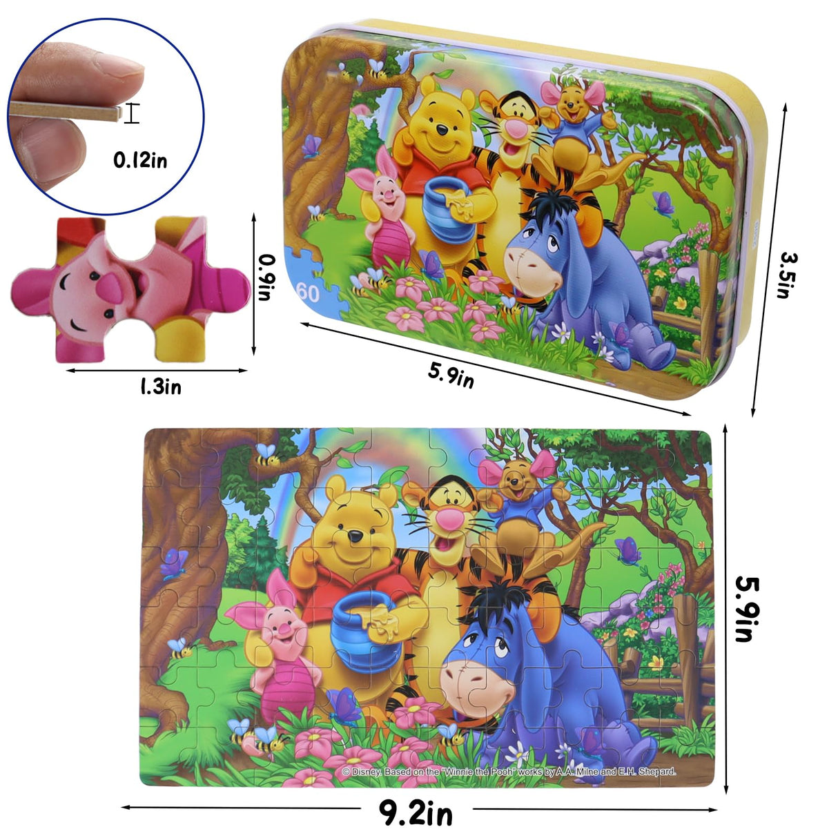 60 Piece Jigsaw Puzzles for Kids Ages 4-8 Winnie The Pooh Puzzle- Family Game Reduced Pressure Toy Gift for Children (2500) DPLEFO