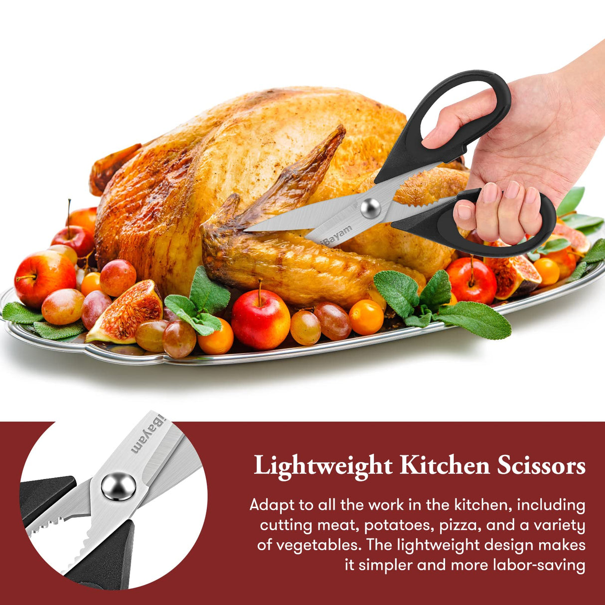 Kitchen Shears, Kitchen Gadgets Utensil Set, iBayam All Purpose Kitchen Shears with Protective Sheath Durable Stainless Steel Scissors, Cooking Kitchen Utensils, Soft Grip Comfort Handle, 8.5 Inch iBayam