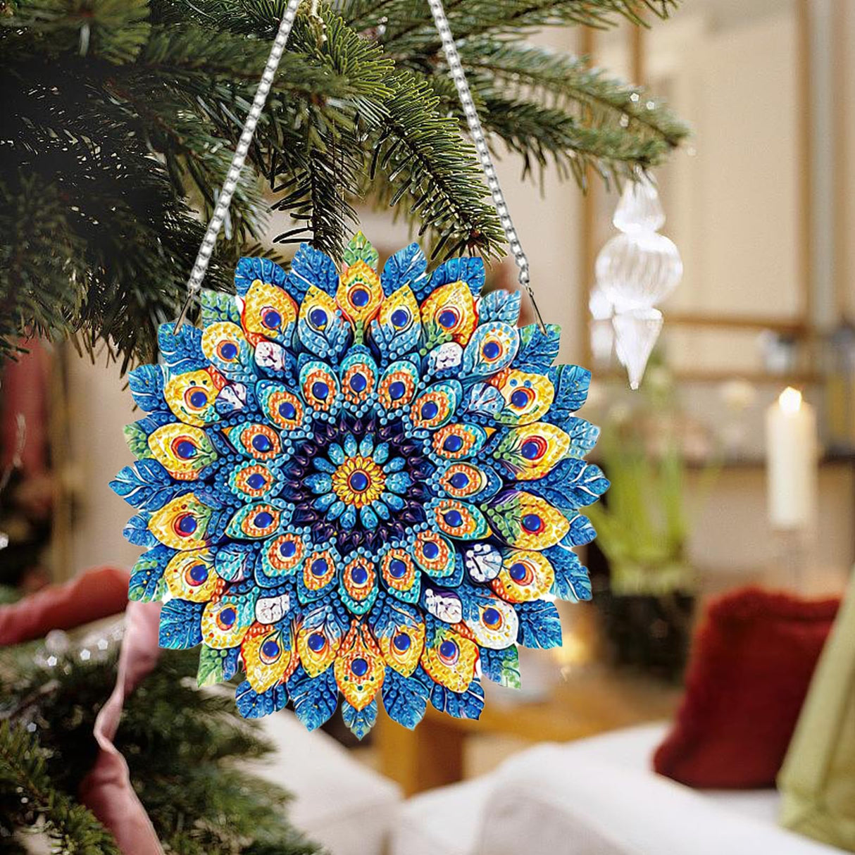 Auremi Mandala Diamond Art Painting DIY Hanging Diamond Art Pendant Painting Kit Mandala Special Shape Crystal Garden Wall Hanging Signs Kit Hanging Decorations Box Set Auremi