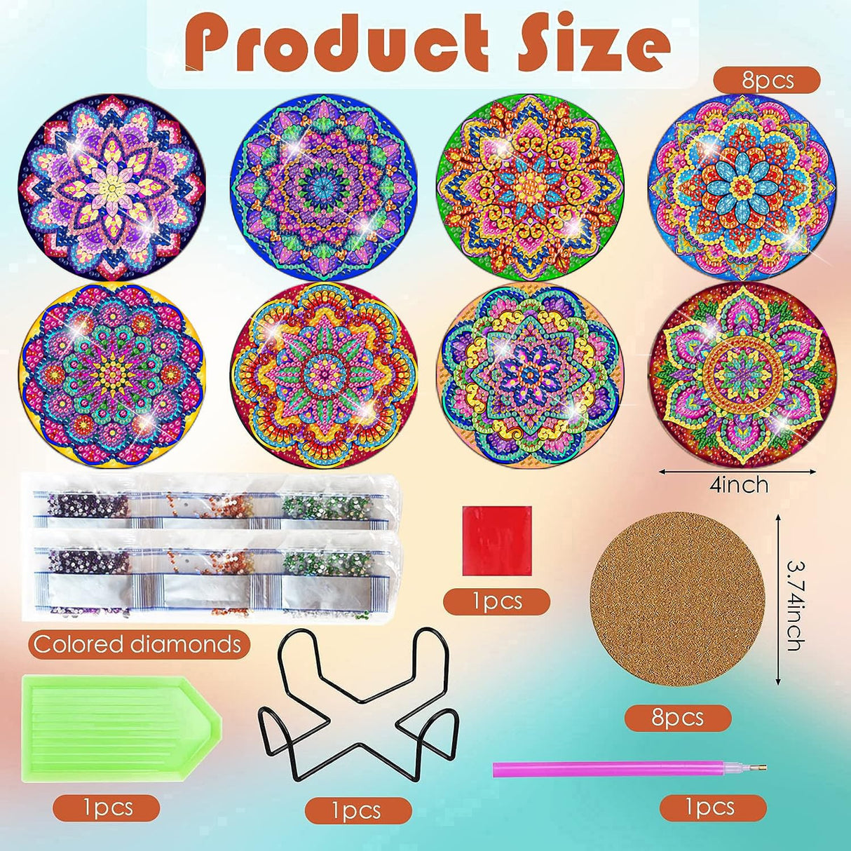 ijbnhd Mandala Diamond Painting Coasters Kit with Holder, DIY Diamond Art Coasters Cork Wooden Pad Board Double Layer is Strong and Wear-Resistant for Beginners Adults Art Craft Supplies Gift 4X4IN ijbnhd