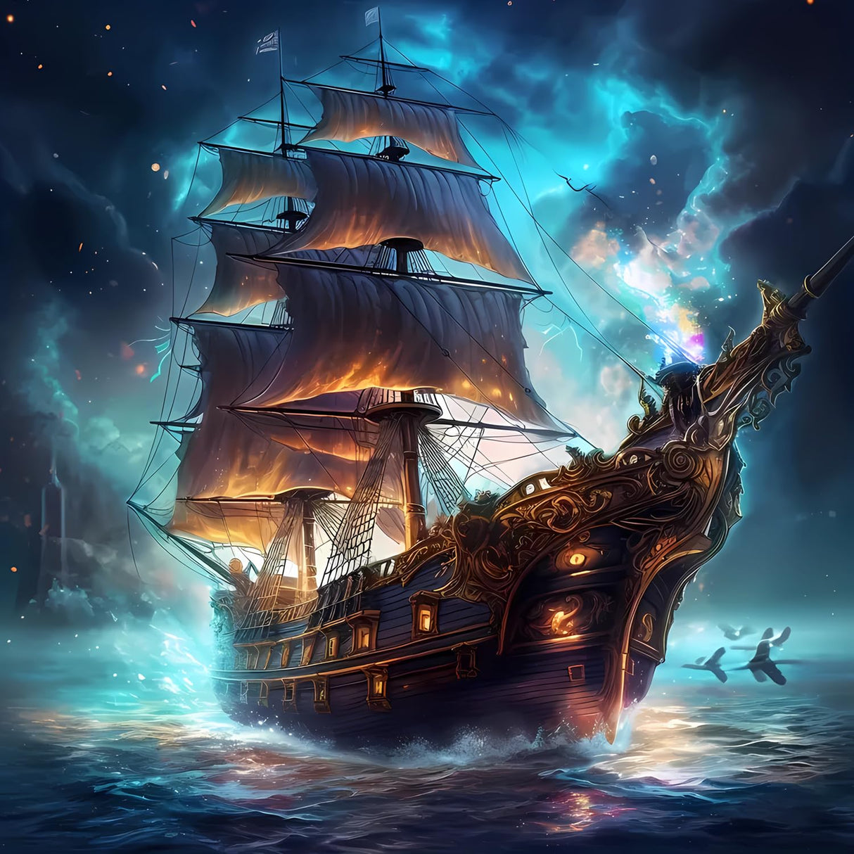 Diamond Art Kits for Adults, 5D Diamond Painting Kits, Pirate Ship Dimond Art Paintings Kit, Diamond Dot, Gem Painting Kit, Crafts for Adults, Paint by Diamonds, Home Wall Decor Gifts (14x14inch) Rekxtmo