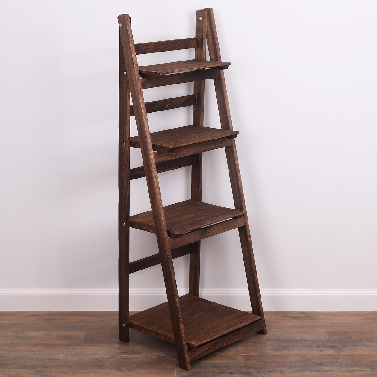 Milltown Merchants Ladder Shelf - Wooden Ladder Bookshelf - Leaning Bookshelf - Rustic Bookcase - Folding Bookcase (Dark Brown Ladder Shelf) Milltown Merchants