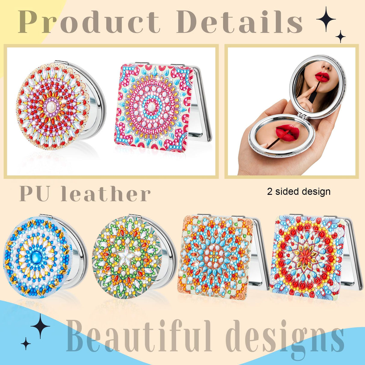 Kigley 12 Pcs Mandala Makeup Diamond Painting Mirror DIY Pocket Mirror Compact Diamond Art Kits for Adults Portable Crystal Magnifying Folding Purse Mirror for Beginners Women Man Crafts Kigley