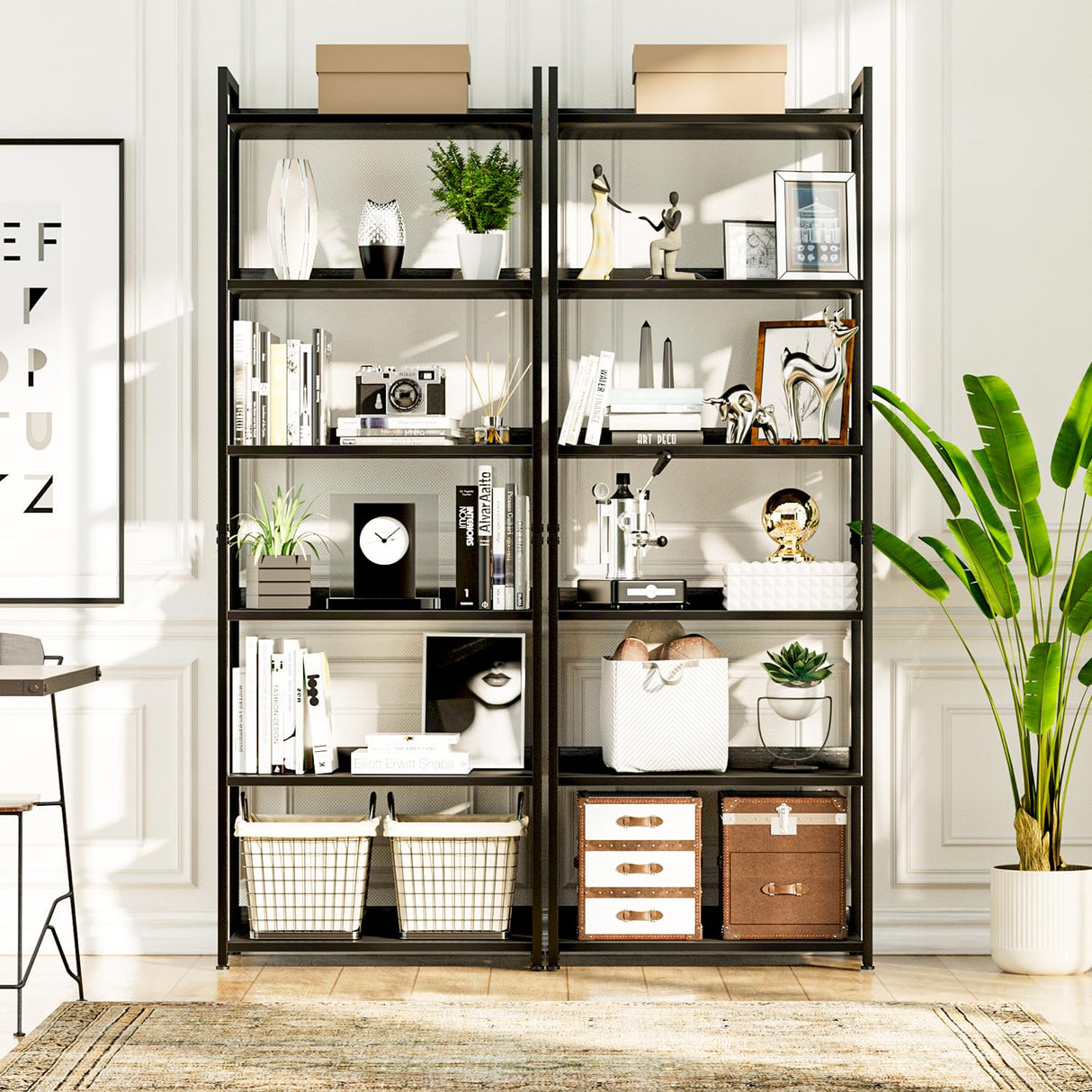 NUMENN Bookshelf, 6 Tier Bookshelves, Home Office Bookcase Shelf Storage Organizer, Free Standing Storage Shelving Unit for Bedroom, Living Room and Home Office, Black NUMENN