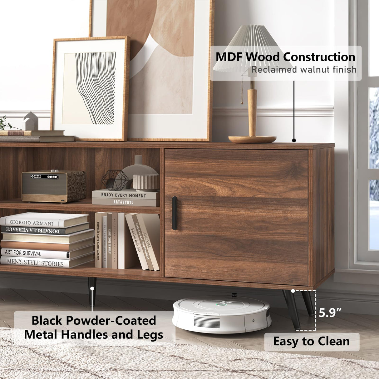AUXSOUL 70 Inch Mid Century Modern TV Stand for 75 Inch TV, Wood TV Stand with Storage, Entertainment Center for Living Room Bedroom, TV Media Console, Walnut AUXSOUL