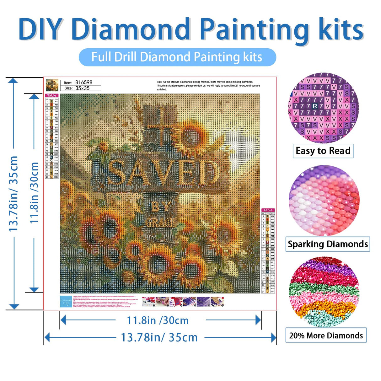 NWQZBYHT Cross 5D Diamond Painting Kits for Adults,Religious Cross with Sunflower Diamond Art Kits for Adults,Round Full Drill Gem Art for Beginner,Diamond Dots Craft Home Wall Decor 13.78x13.78 Inch NWQZBYHT