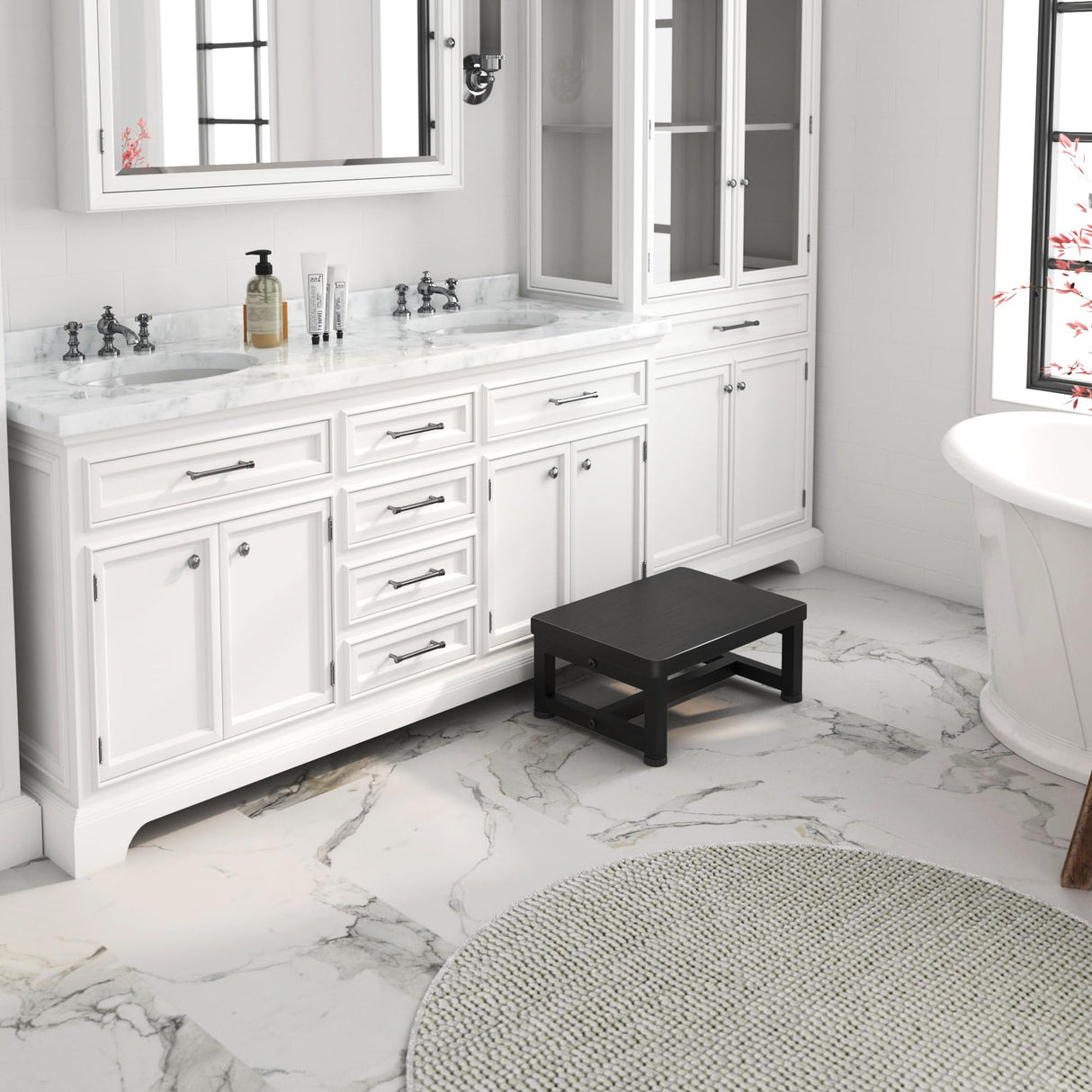 Step Stools for Adults Kids, Sturdy Wooden Stepping Stools with 450LB Capacity, Anti-Slip Bed Steps Stool for High Beds, Foot Stool One Step Stool for Kitchen Bathroom Bedroom, Black STAFOPO