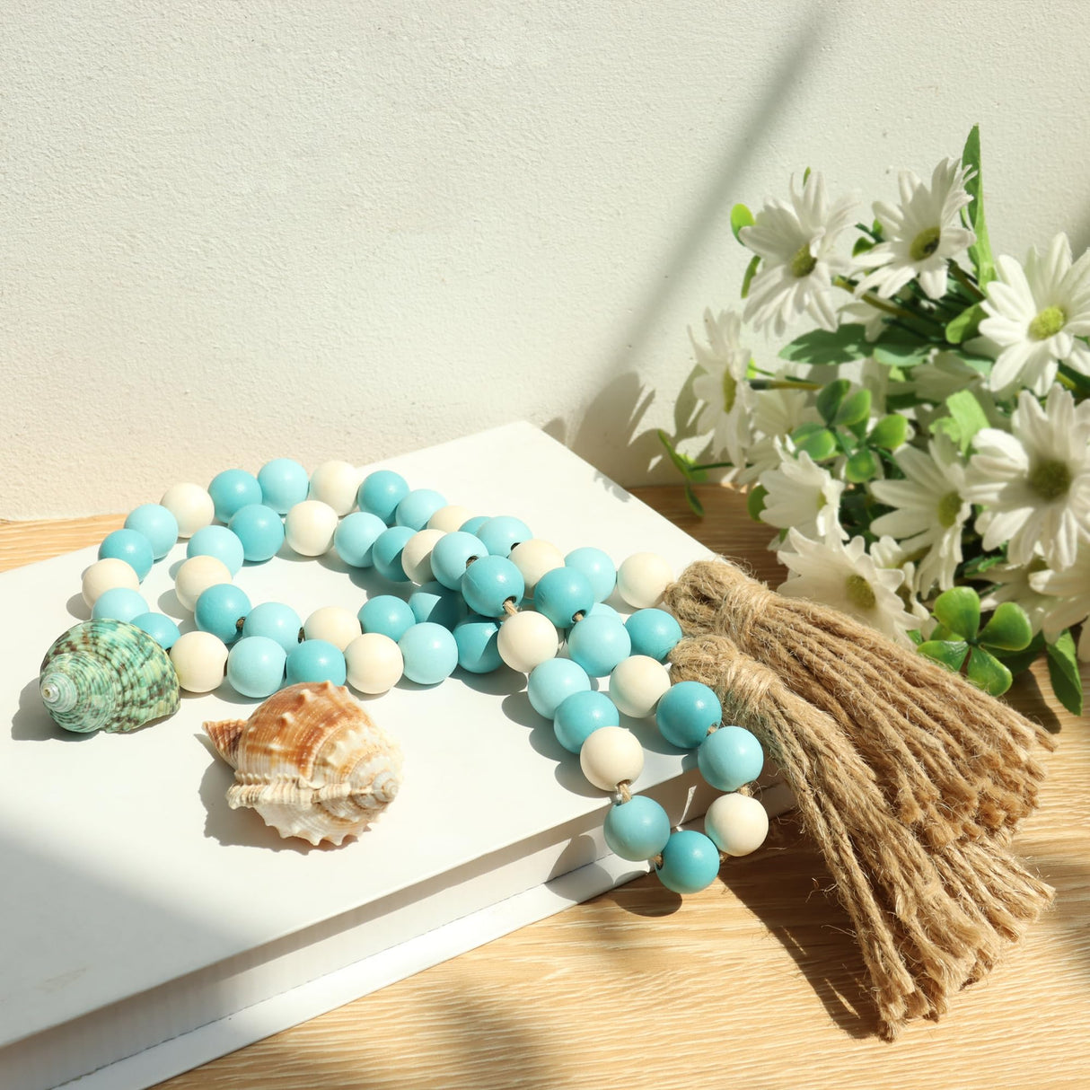 Meplait Wood Bead Garland,39in Farmhouse Beads with Tassels Boho Beads for Tiered Tray Decorative Beads Home Decor Meplait