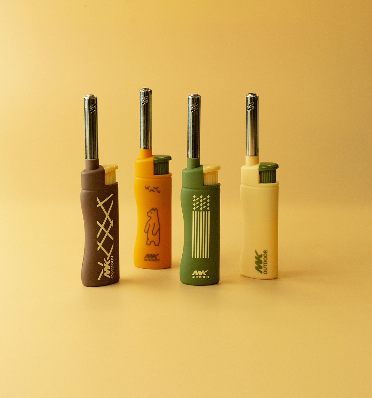 MK Lighter 5pcs. Outdoor Series Candle Lighters, Windproof Torch Flame, Ideal Lighters for Candles, BBQ Grills, Camping Lighters, Outdoor Activities, Refillable Butane, Multipurpose Lighters MK