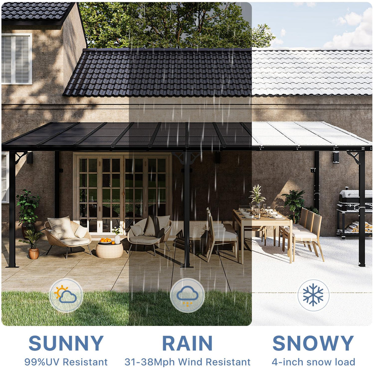 Jolydale Gazebo for Patio 12' x 20', Gazebo Pergola with Sloped Roof, Large Wall-Mounted Heavy Duty Awnings, for Backyard, Deck, Patio Jolydale