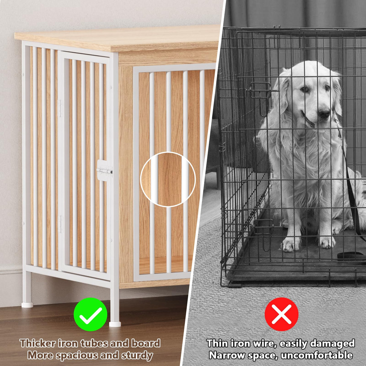 EasyCom 78" Dog Cage Furniture for 2 Dogs, Extra Large Double Dog Crate Furniture Large Breed, XXL Thick Wooden Dog Crate Furniture TV Stand, Sturdy Dog Kennel Furniture Dog Crate with Divider Beige EasyCom