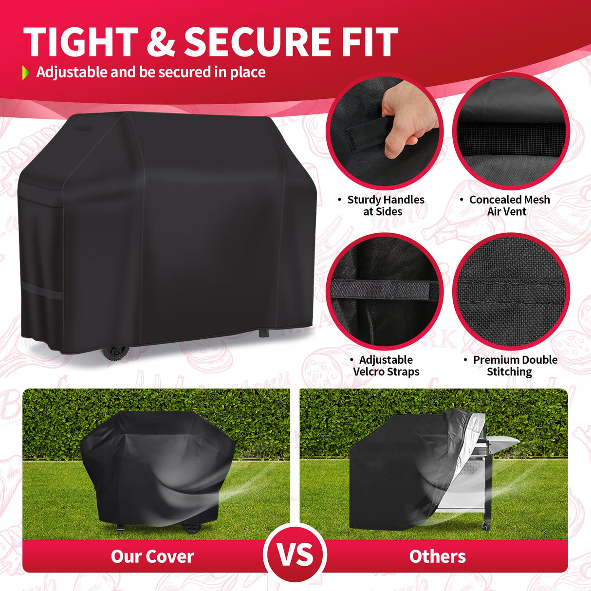 NEXCOVER Grill Cover - Heavy Duty BBQ Cover, 50 inch Waterproof Barbecue Cover, Weather Resistant, Fade Resistant, Rip-Proof, Anti-UV, Gas Grill Cover for Weber, Char Broil, Nexgrill Grills, Black NEXCOVER