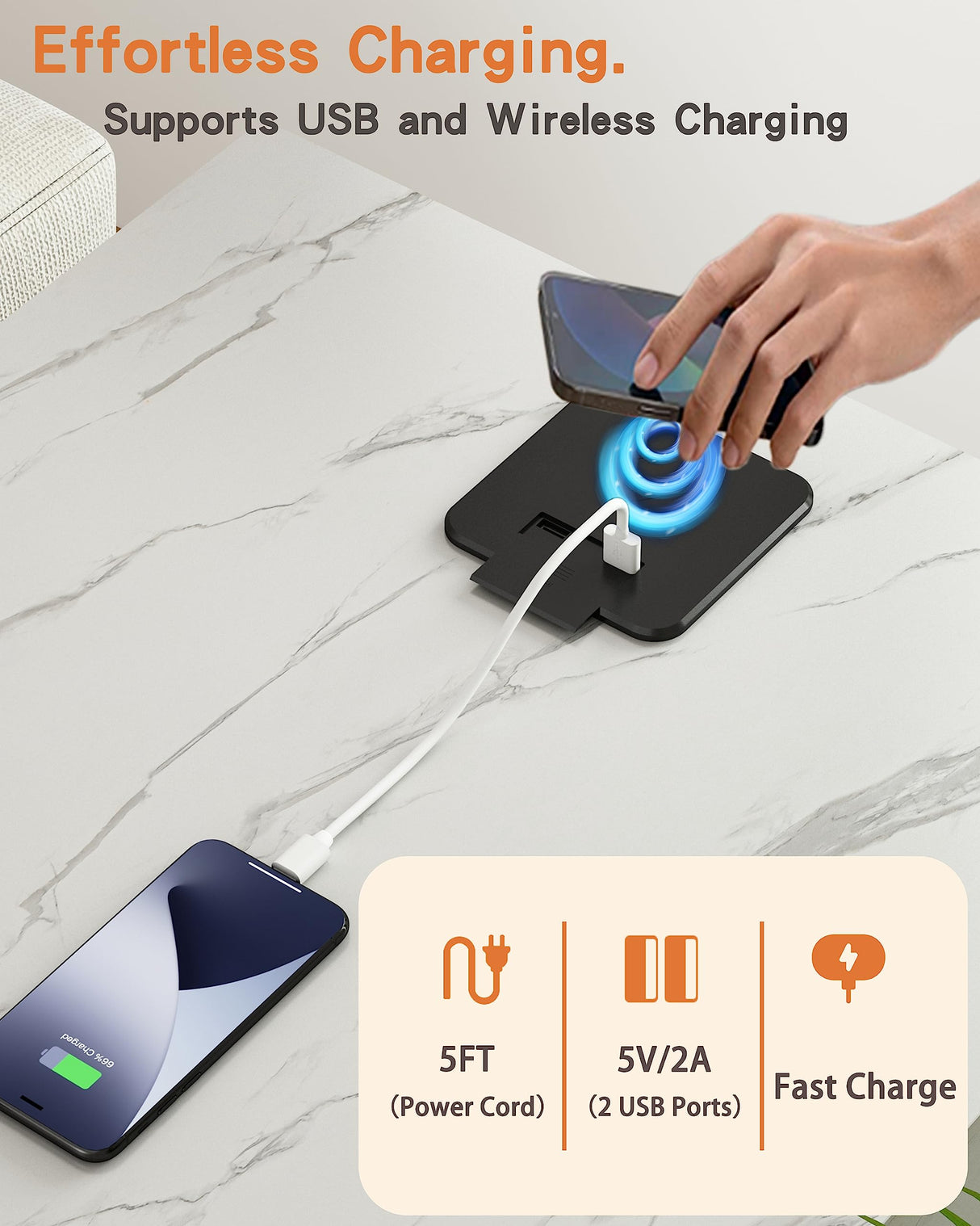 Piskyet Dog Crate Furniture,Wooden Dog Crate End Table with Storage Drawer&Cushion&Tray, QC3.0 Wireless Fast Charging&Dual USB, Dog Crate Indoor Kennel for Small Dogs - Marble White Piskyet