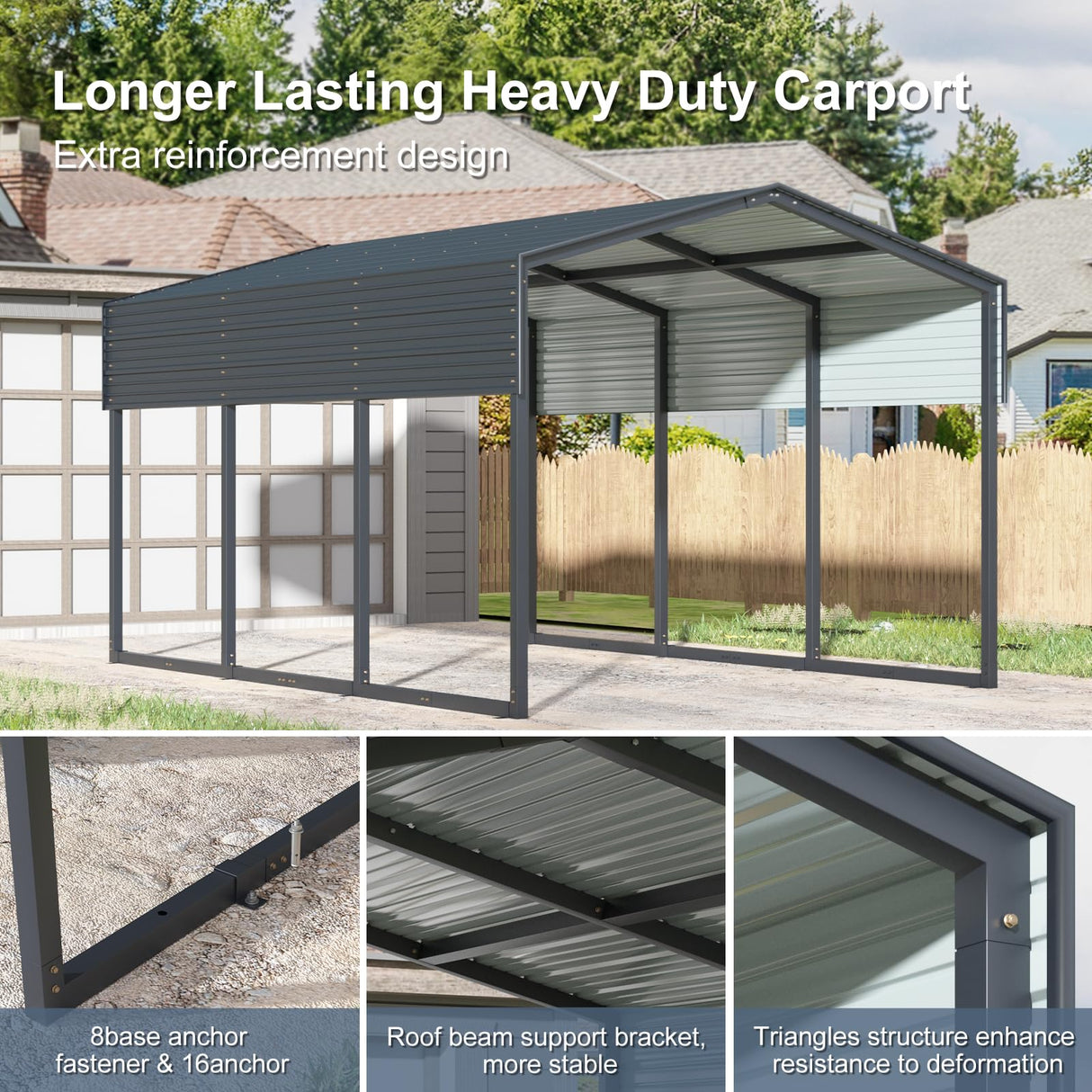 WELYAS 15×10 FT Heavy Duty Carport Canopy with Galvanized Steel Frame and Roof, All Metal Carport Garage, Car Shelter for Trucks, Boats, Tractors WELYAS