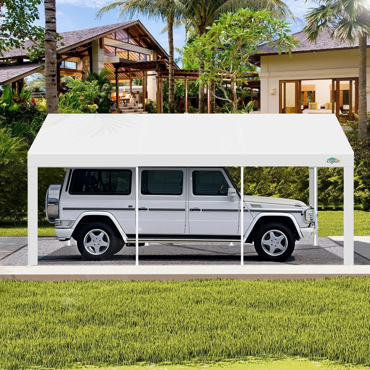 COBIZI Carport 10x20ft Heavy Duty Portable Garage, 2.0 Powder Coated Frame(Better Than Galvanized), Waterproof Shelter with Built-in Sandbags, for Car/Boat/SUV, White COBIZI