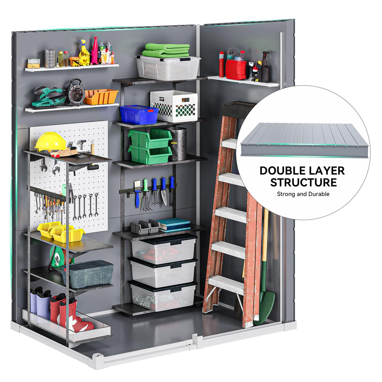 DWVO 5x3 FT Outdoor Storage Shed with Reinforced Floor, All-Weather Resin Storage Shed with Lockable Door & Window, Waterproof Plastic Tool Storage for Garden, Backyard, Patio, Lawn DWVO