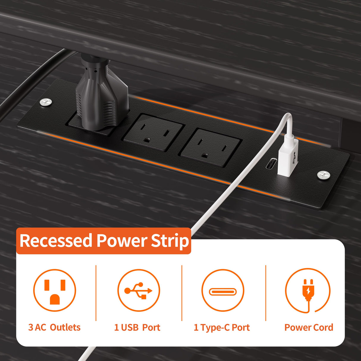 JOISCOPE Home Office Desk with Power Outlets (3AC, USB, Type-C), 60 × 20 Inch Computer Desk with Reversible Shelves, Laptop Table with Display Riser, Gaming Study Drafting Table for Bedroom, Black JOISCOPE