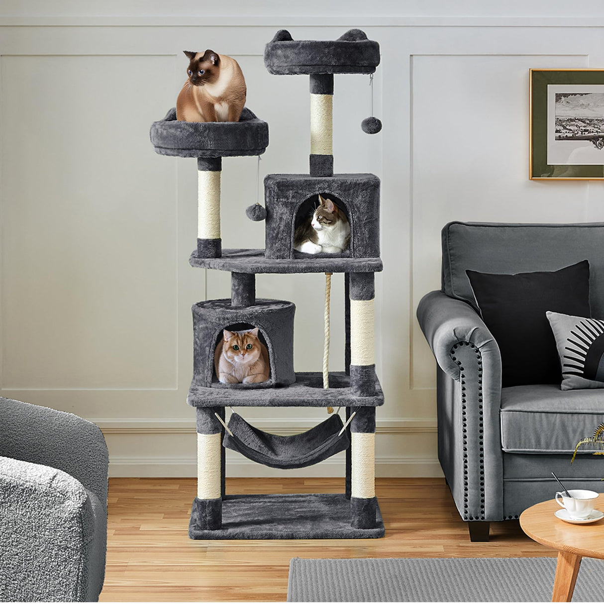 Yaheetech 62.2inches Cat Tree Cat Tower Cat Condo with Platform & Hammock, Scratching Posts for Kittens Pet Play House with Plush Perch for Indoor Activity Relaxing Yaheetech