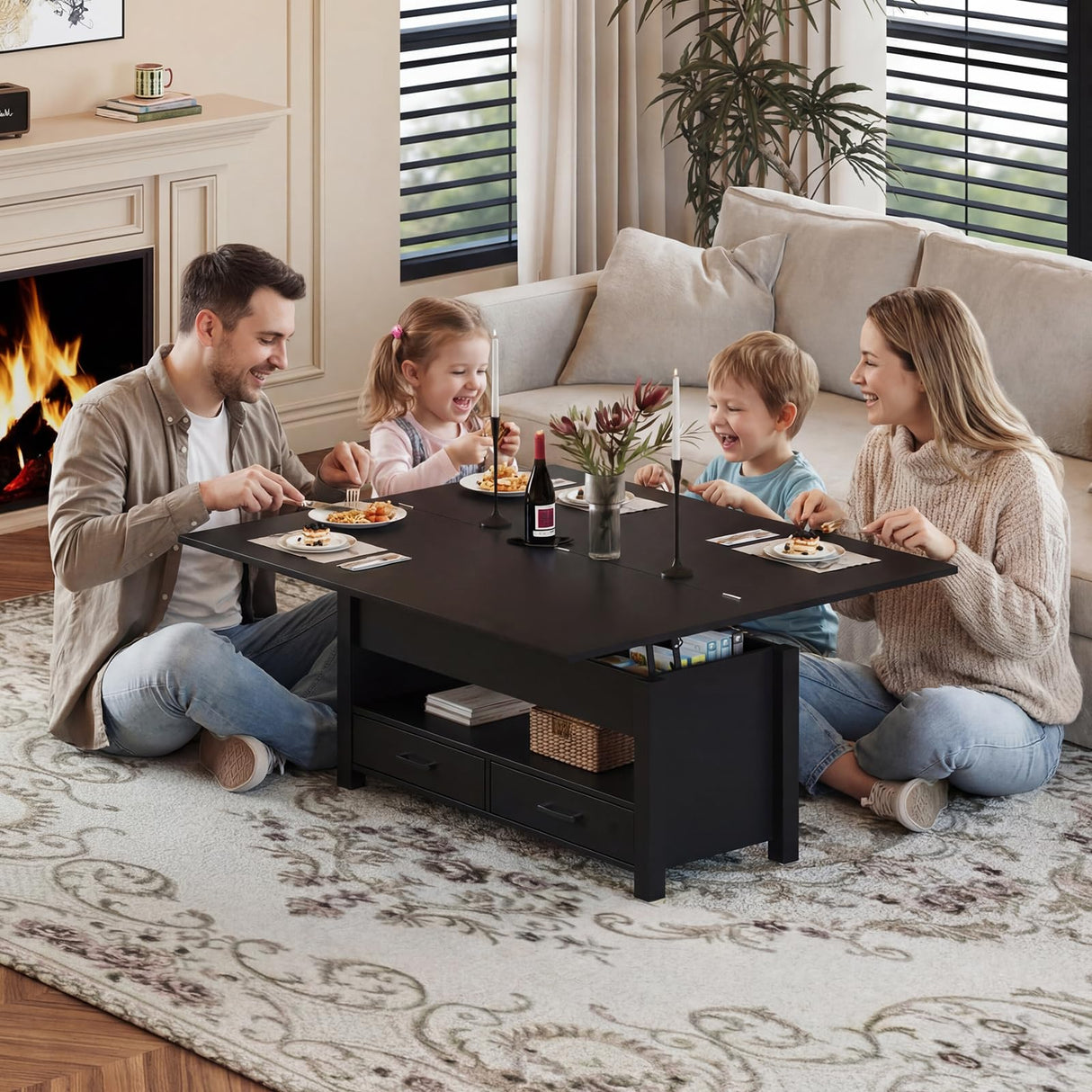 Garvee 40" Coffee Table Lift Top, Multi-Function Convertible Coffee Table with Drawers and Hidden Compartment, Converts to Dining Table for Living Room, Black Garvee