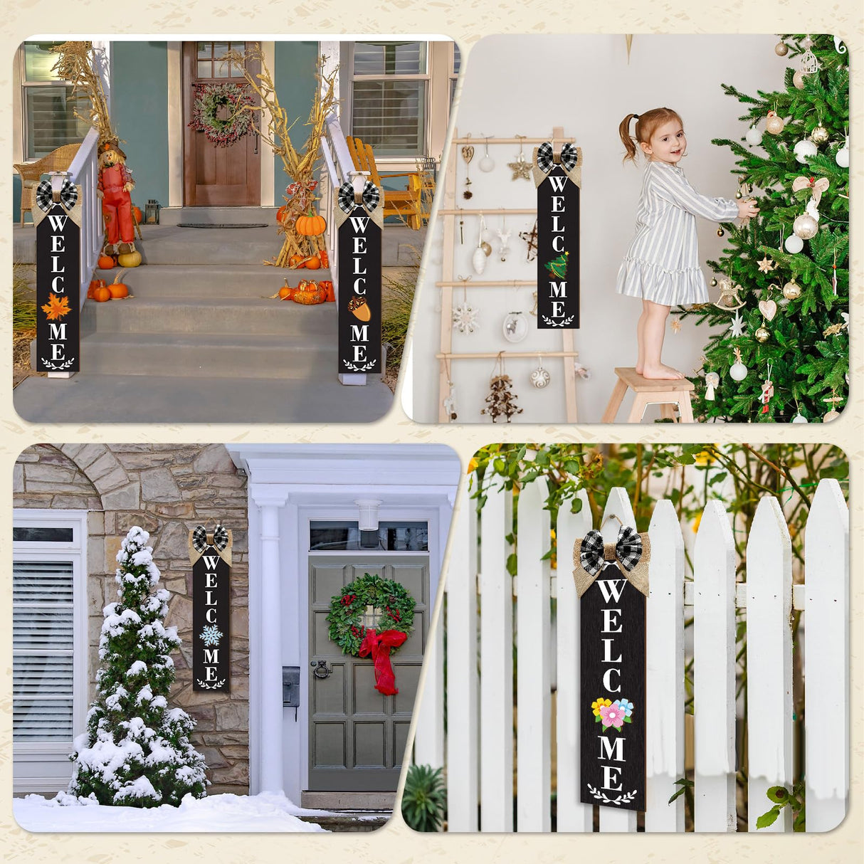 Sintuff Welcome Sign for Front Door Interchangeable Porch Sign with 24 Pcs Holiday Icons Home Farmhouse Welcome Outdoor Seasonal Rustic Sign for Spring Easter St Patrick's Day(Black) Sintuff