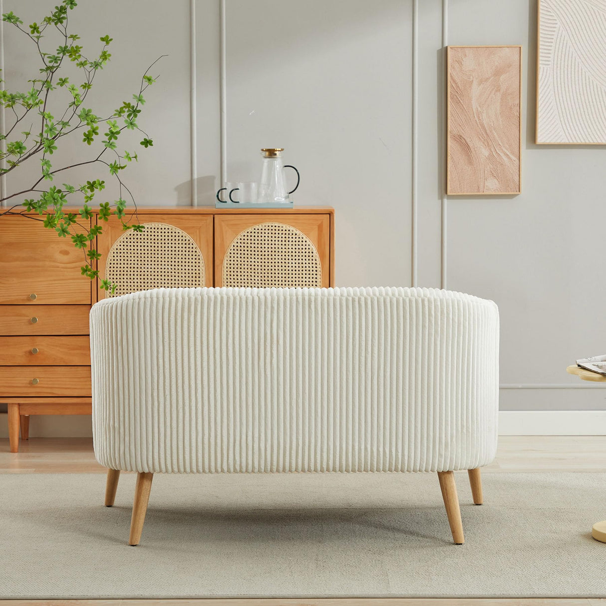 Nahenduo Corduroy Loveseat Sofa and Small Couch for Bedroom, 2 Seater Mini Couch for Small Rooms, 51" W Wood Legs, Comfy Foam+Spring (Ivory White) Nahenduo