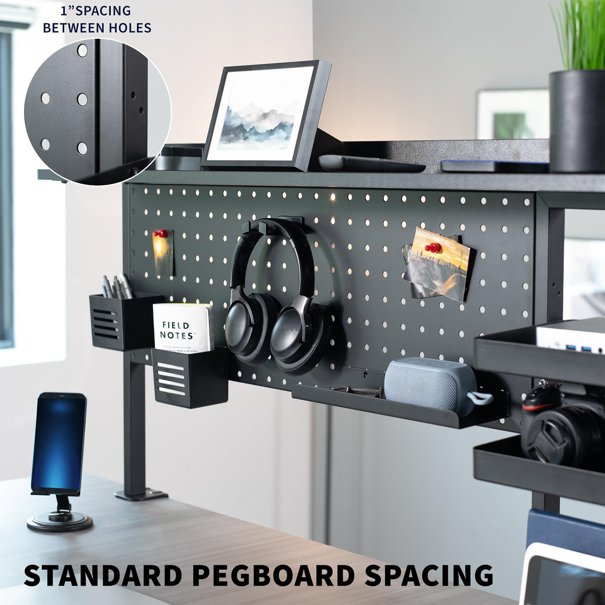 VIVO Steel Clamp-on 46 x 25 inch Desk Pegboard System with Storage Shelf and Accessory Trays, Multi-Purpose Office Organizer, Black, PP-PBSF46 VIVO