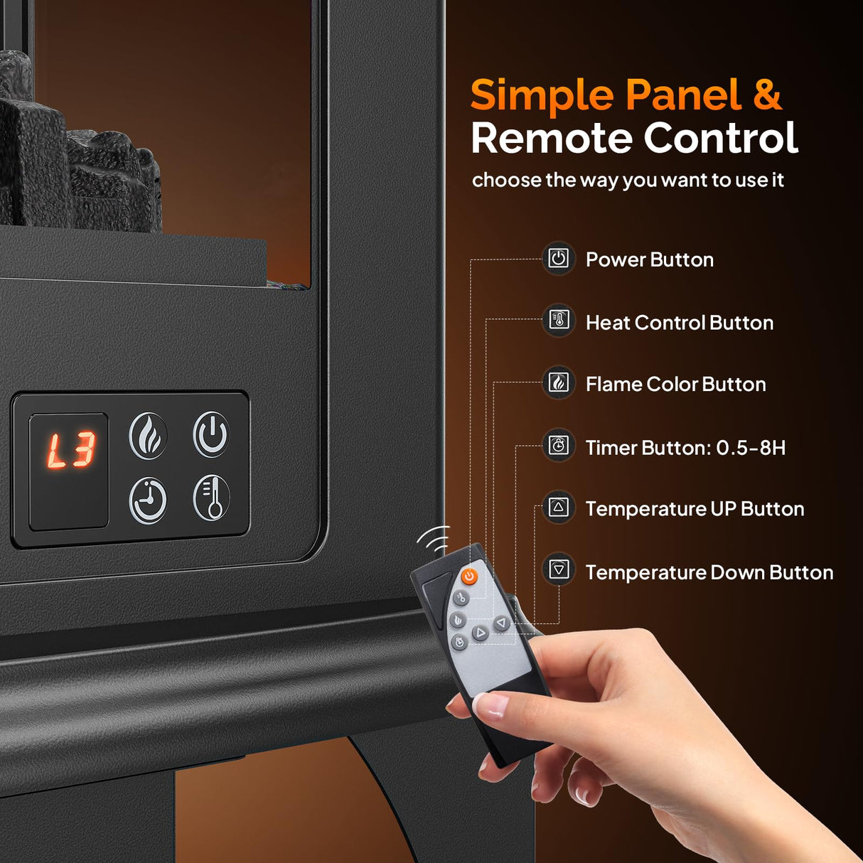 Bonnlo 23" W Electric Fireplace Stove, 1500W Portable Freestanding Fireplace Heater w/Remote, Timer, 3D Flame, Overheat & Tip-Over Protections, Suit for Bedroom, Living Room, CSA Approved Bonnlo