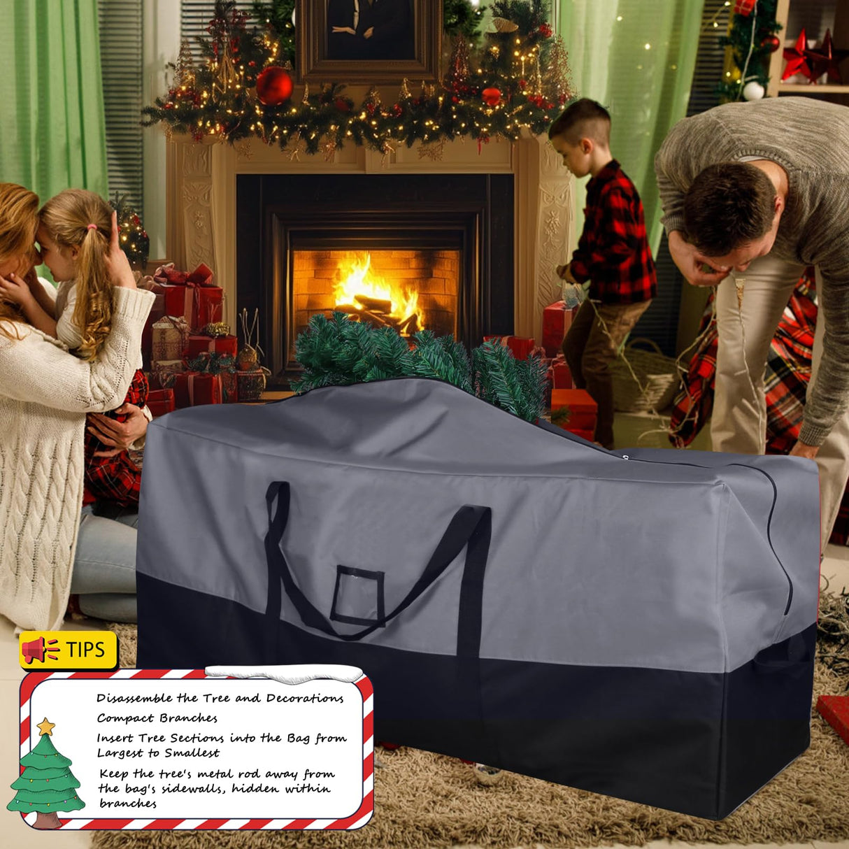 BSTGE Christmas Tree Storage Bag, Fits Up to 9 Ft Artificial Trees, Large Heavy-Duty Waterproof Storage Bags with Reinforced Handles, Dual Zippers & Card Slot, 600D Oxford Extra Large Moving Bags Bstge