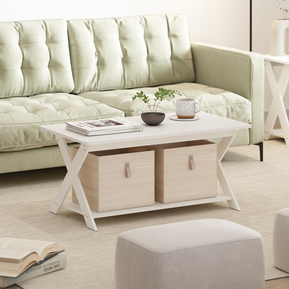 Furinno Modern Simplistic Criss-Crossed Coffee Table, White Furinno