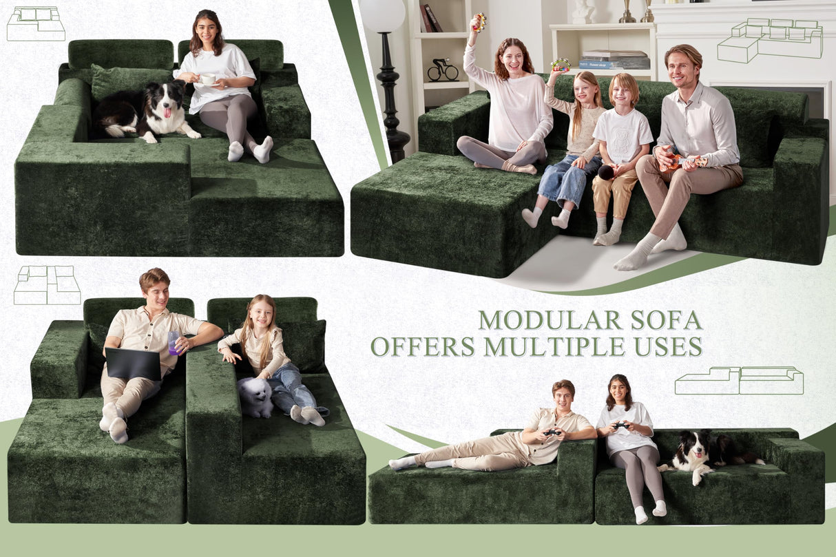 HABUTWAY 105" L-Shape Modular Sectional Sofa Couch for Living Room,No Assembly Required,Modular Comfy Sofa with Deep Seat for Living Room Bedroom,Luxury Distressed Velvet(Left,Green) HABUTWAY