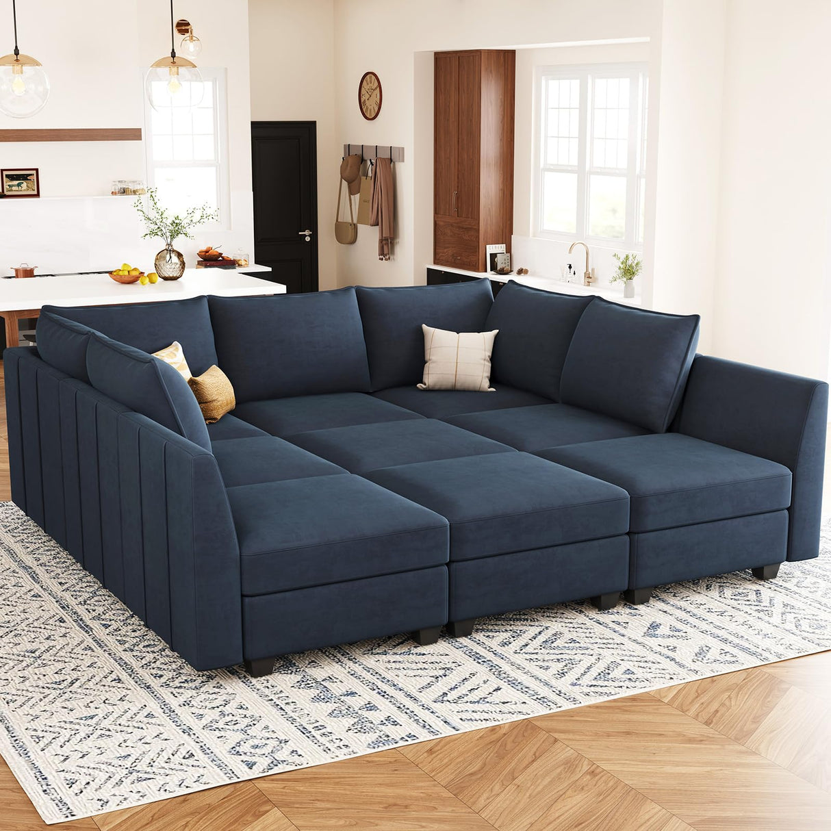 Belffin Large Modular Sectional Sofa Sleeper Sectional Couch with Storage Velvet Sectional Sofa Bed for Living Room, 9 Seats, Blue Belffin